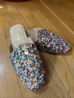 Llani Iridescent Sequin Slip-On Mules - Beige Multicolor Sparkle
